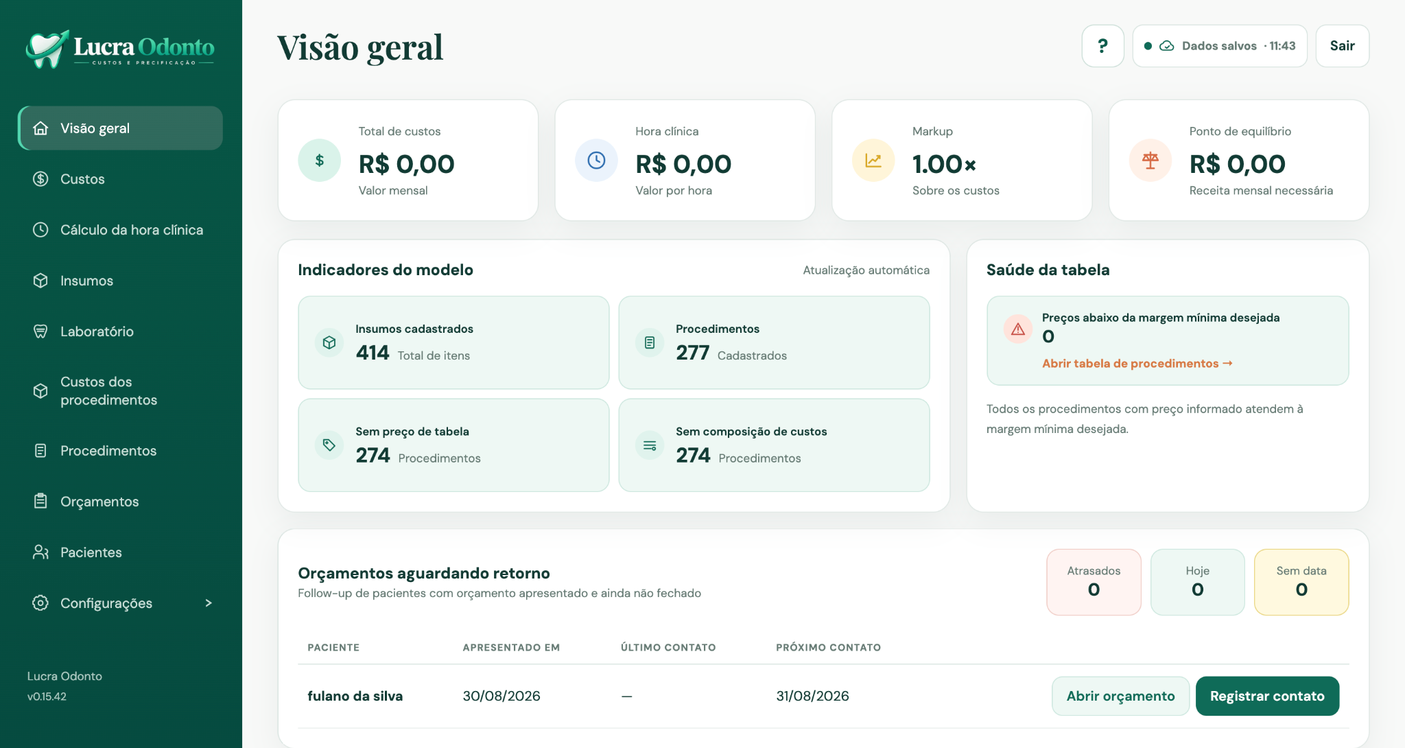 Tela Visão geral do Lucra Odonto